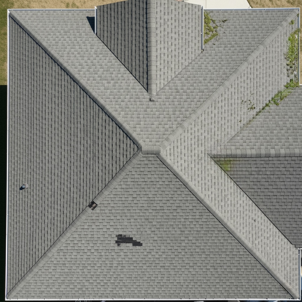 Comparing two aerial photos of a roof side-by-side to show changes over time