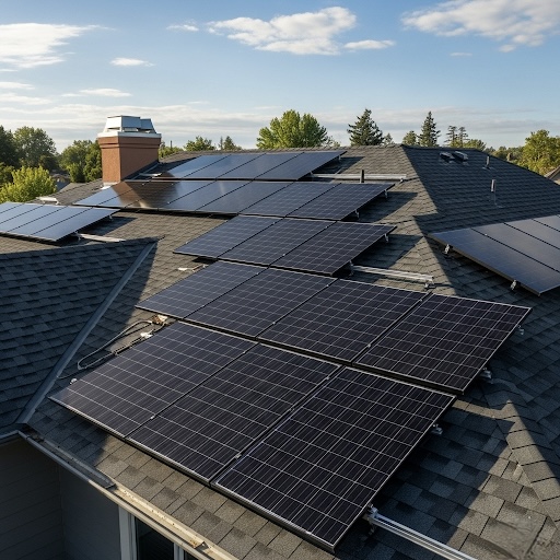 Drone view of a residential roof